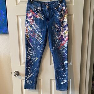 Stella McCartney Seven 7 Blue Skinny Jeans with Multicolor Paint-Splatter